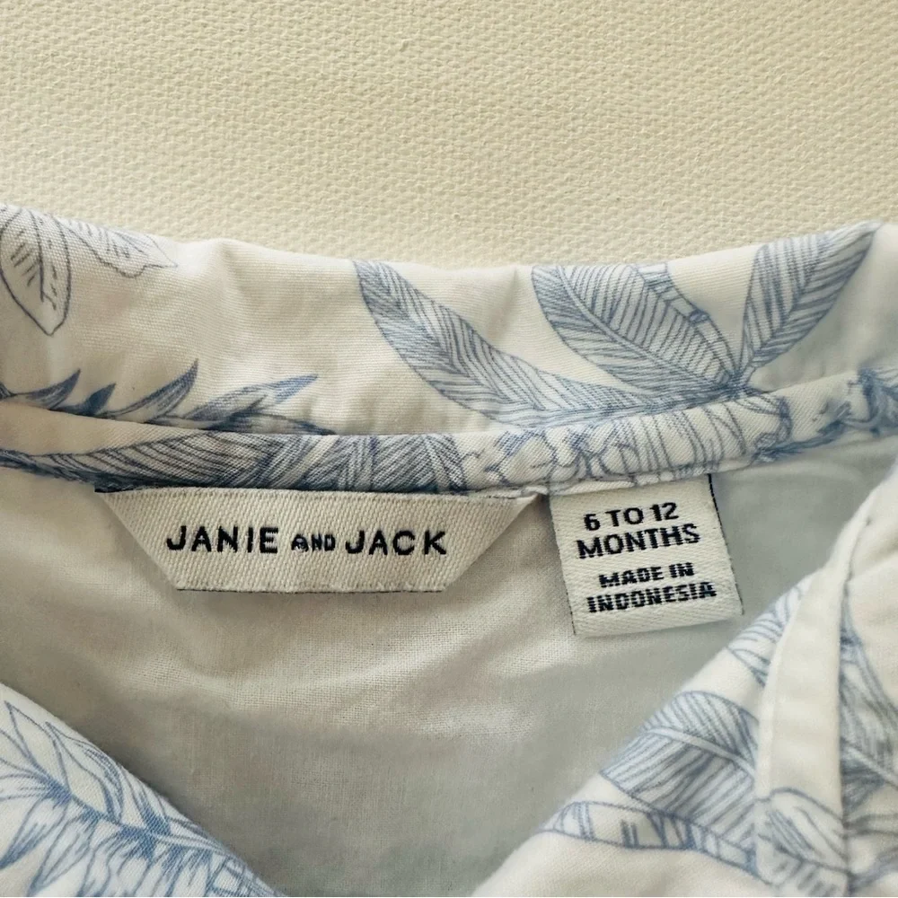 Janie and Jack 6-12 Months Baby Boy Blue White Tropical Romper Spring Summer - Picture 4 of 6